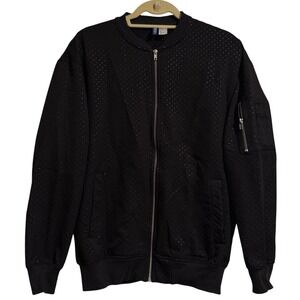 HM Divided Mens Black Perforated Bomber Jacket Full Zip Utility Pocket Size S